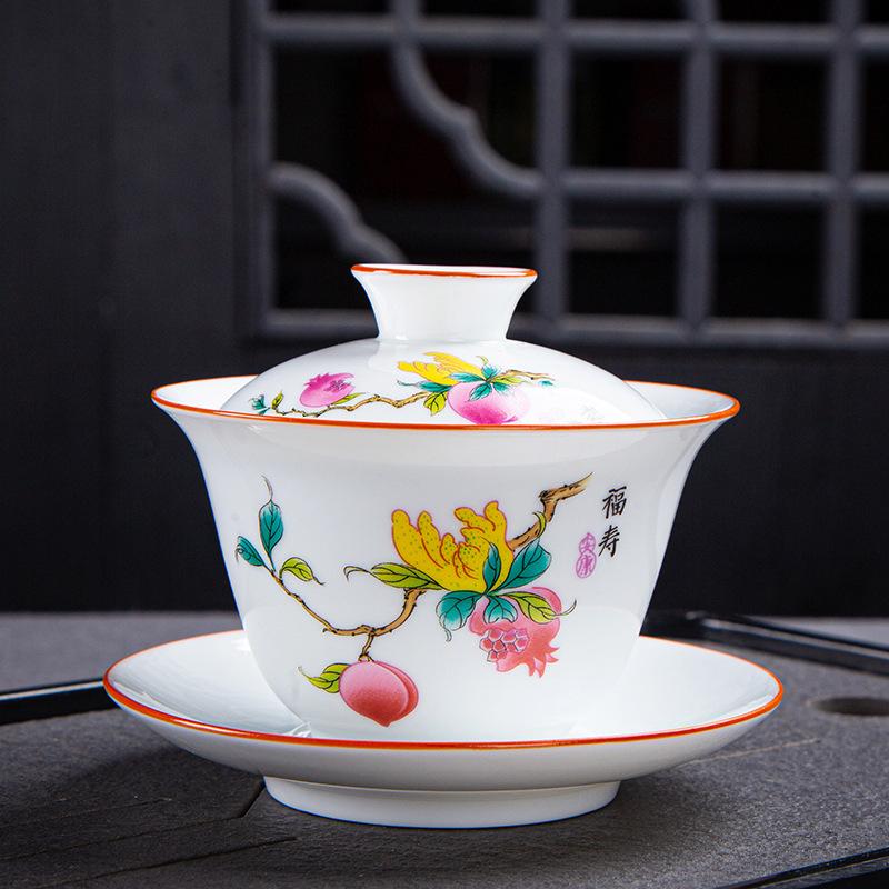 Чашка Гайвань Дэхуа Керамическая Большая Одинарная Чаша Саньцай Набор для Чая Кунг-фу Синий и Белый Фарфор Бытовой