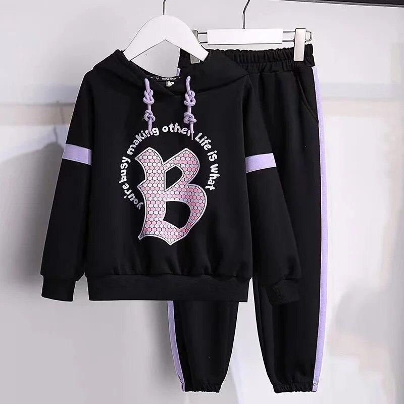 Свитера для девочек, спортивные штаны, костюм-двойка, модные свободные топы для больших детей, брючный костюм-шаровары