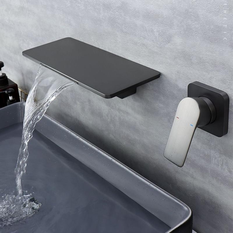 Латунный настенный водопадный смеситель для раковины в ванной комнате, скрытый монтаж, смеситель для раковины, смеситель для ванны, смеситель для наполнения ванны