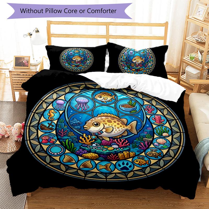 Underwater Adventure Pattern Bedding,Quilt Set Quilt Cover Pillowcase Home Birthday Gift (1*duvet cover+2*pillowcase,without core)