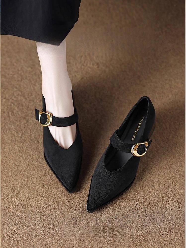 Французские ретро туфли Мэри Джейн на высоком каблуке - Изысканный стиль Весна/Осень 2025 для женщин с острым носком, идеально подходят к юбкам.