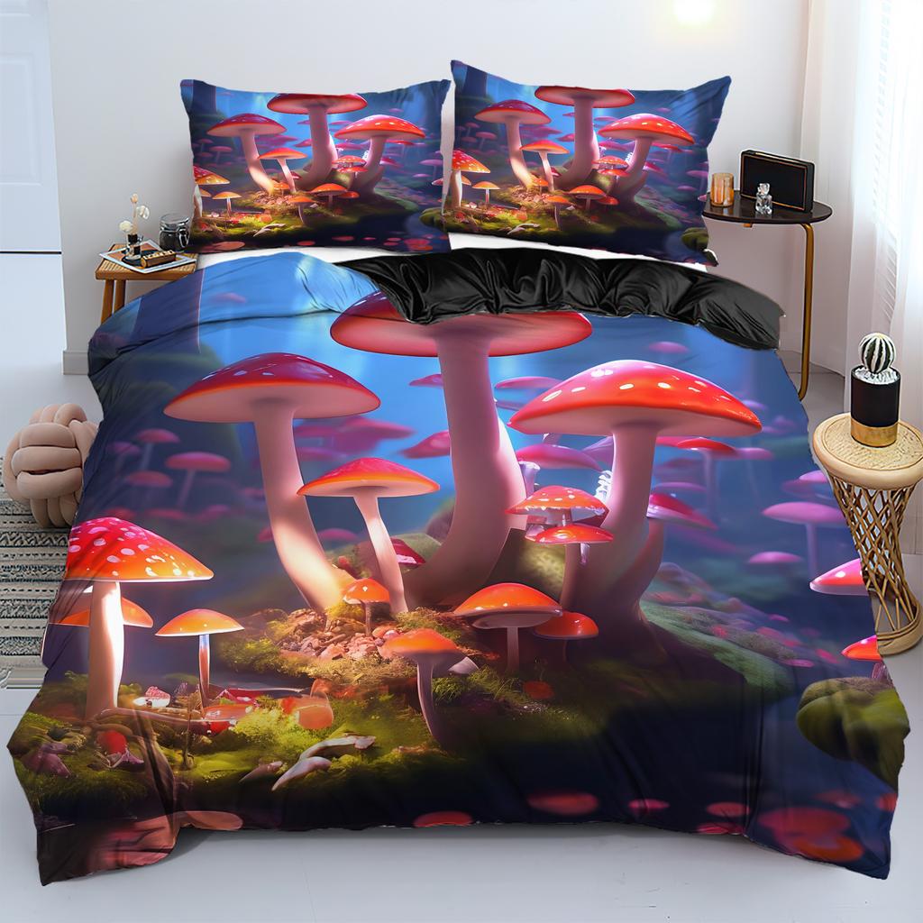Colorful Mushroom Pattern Print Quilt cover Fantasy Mushroom Forest Theme Bedding Set Home Textiles Soft Duvet Cover Pillowcases