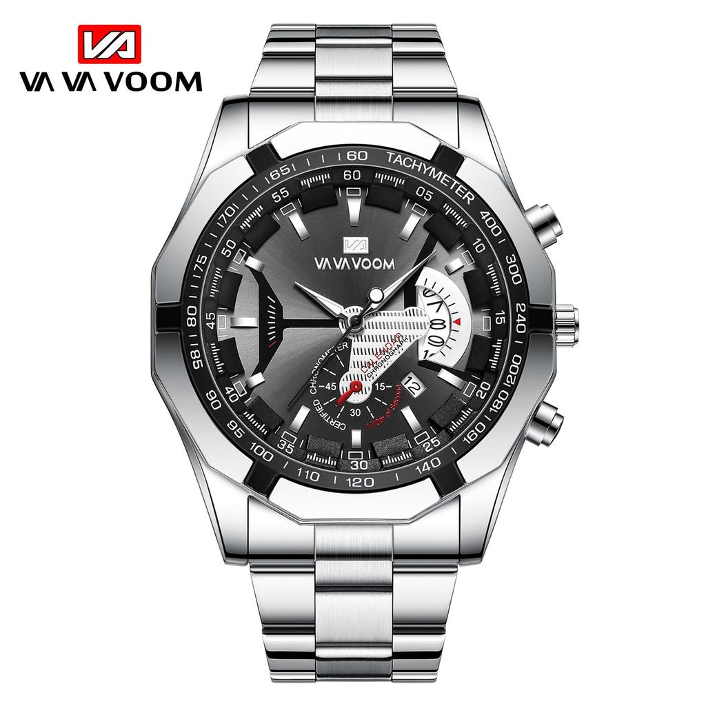 VA VA VOOM New Men's Sports Watches Fashion Stainless Steel Luxury Luminous Waterproof Calendar Quartz Men's Watches