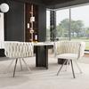 Velvet Dining Chair, Set of 2, Single Light Luxury Living Room Bedroom Swivel Chair, Leisure Swivel Chair with Four Metal Support Legs, Beige+Silver
