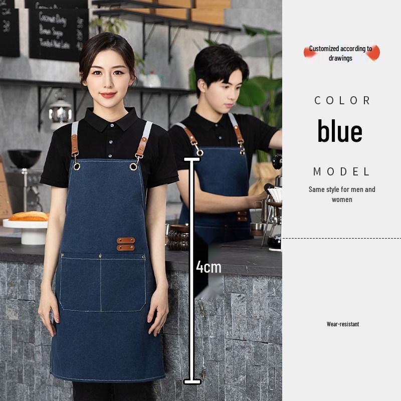 Waterproof Canvas Waist Apron with Logo Printing for Cafes and Restaurants