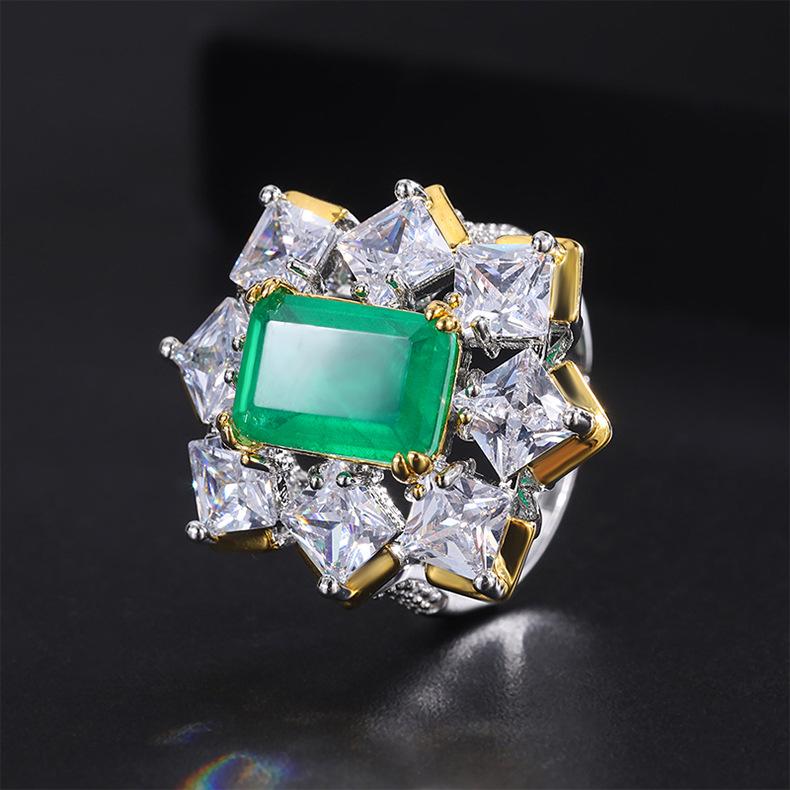 Кольцо с изумрудом серии Color Treasure, цветные цветы, параиба, зеленое, красное, цирконовое кольцо