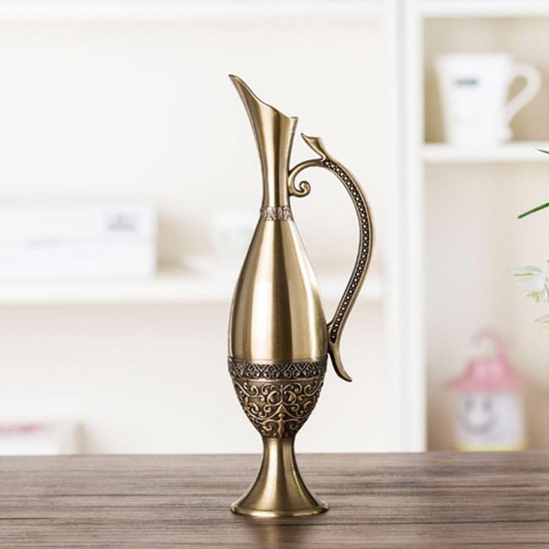 Текстурированные Геометрические Винтажные Бронзовые Металлические Вазы для Настольных Композиций в Гостиной, Контейнер для Цветочных Композиций