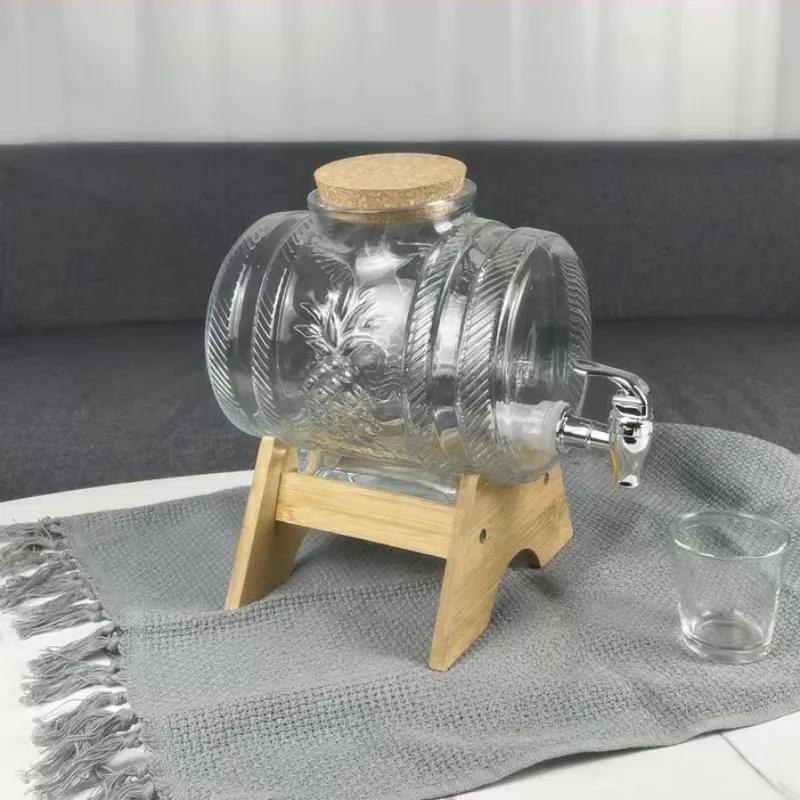 1 л бочка для напитков с краном, рельефная прозрачная стеклянная винная бочка, банка для вина, виски, сока, стеклянный бочонок, стойка для вина, пивной бочонок
