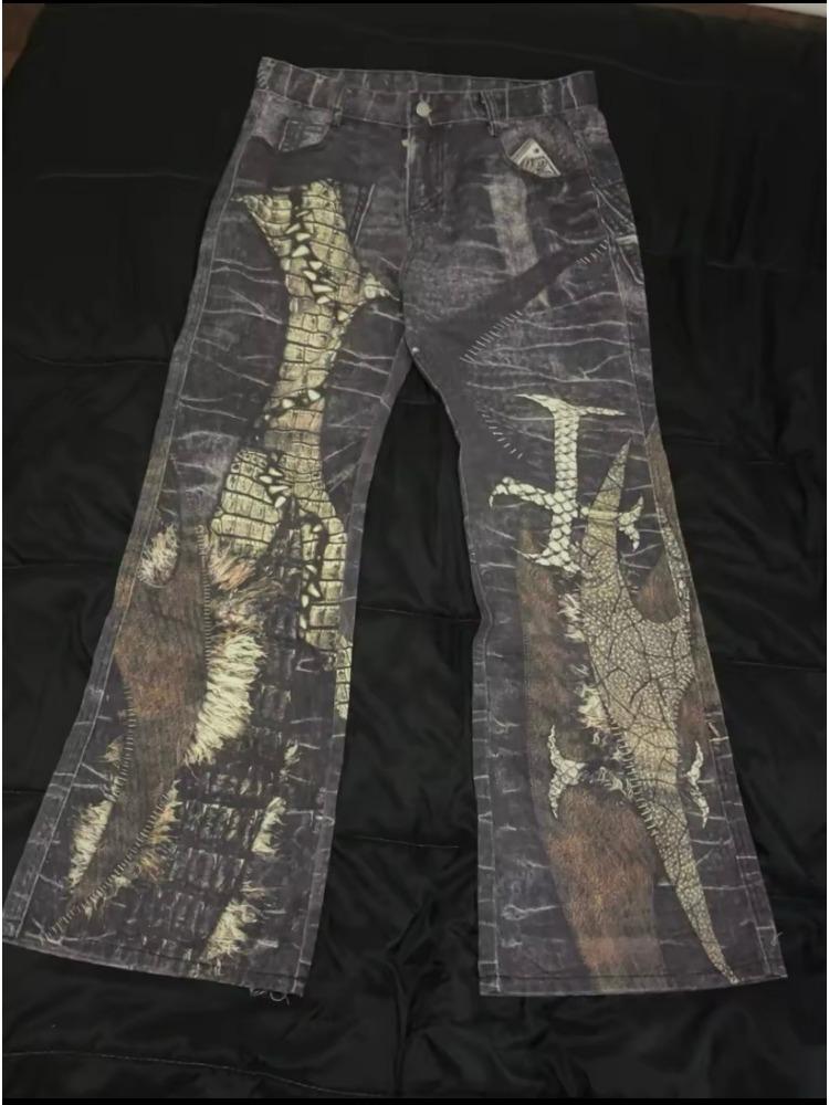 ZYLLO Американские Ретро Прямые Джинсы с Принтом Питон Y2K Мода Уличный Стиль Горячие Девушки Свободные Харадзюку Повседневные Джинсы с Высокой Посадкой и Широкими Штанинами