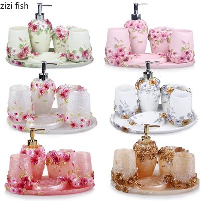 5/6 шт. Наборы аксессуаров для ванной комнаты из смолы / Дозаторы / Мыльницы / Держатели для зубных щеток / Поддоны / Стаканы для ванной / Кухонные принадлежности для ванной
