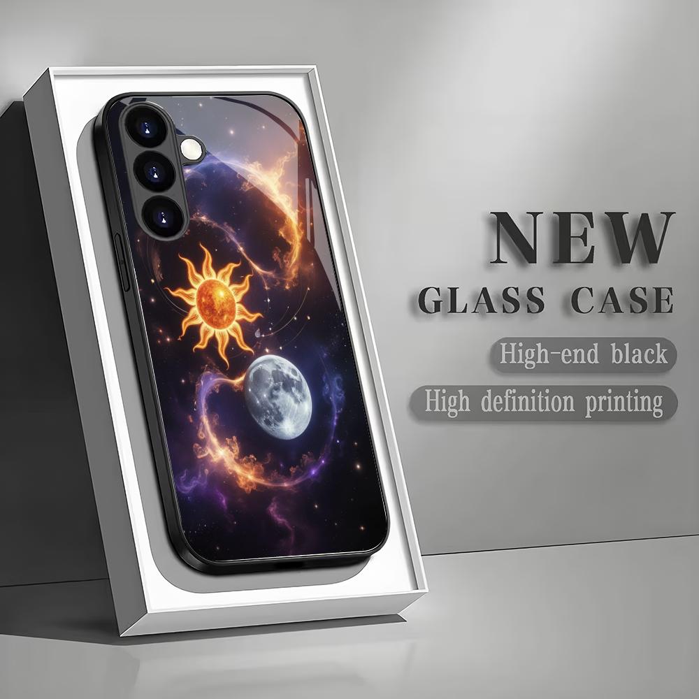 Чехол из закаленного стекла 'Луна и Звезда' для Samsung Galaxy S26 S25 S24 S23 S22 S20 FE/Ultra/Plus, противоударная задняя крышка