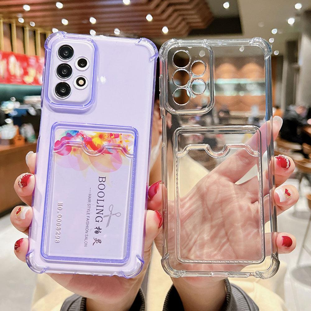 Shockproof Wallet Card Slot Holder Case For Samsung S23 Ultra S22 Plus S21 S20 FE A14 A34 A54 A53 A13 A23 A33 A52 Transparent Airbag Soft Cover