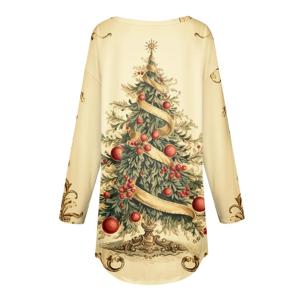 Футболки для женщин, осенние повседневные рубашки с длинными рукавами, толстовка с ретро-принтом, топ для рождественской вечеринки, пуловер