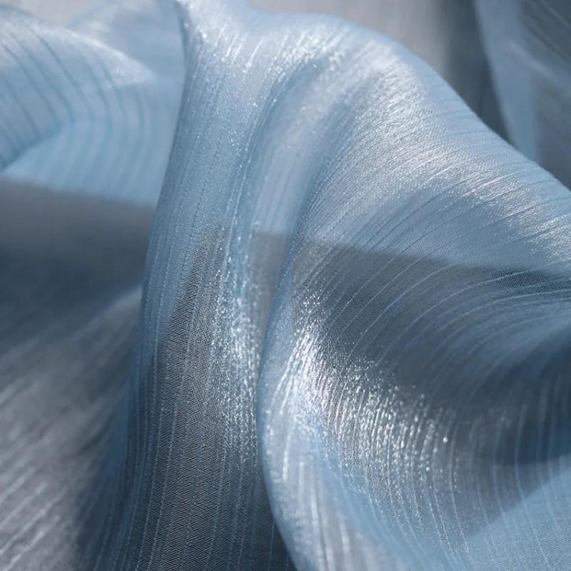 Mesh Fabric Pleated Sparkling Striped for Dress Curtains Clothing Designer Cloth Diy Sewing Polyester Material by the Meters