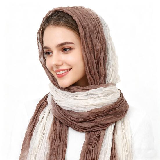 Ladies Shawl Scarf Color-Blocking Pleated Design Versatile Scarf Autumn Winter Outdoors Commuting Long Scarf