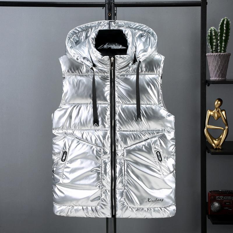 Women Winter Down Cotton Vest Shiny Mid-waistcoat Warm Vest Coat