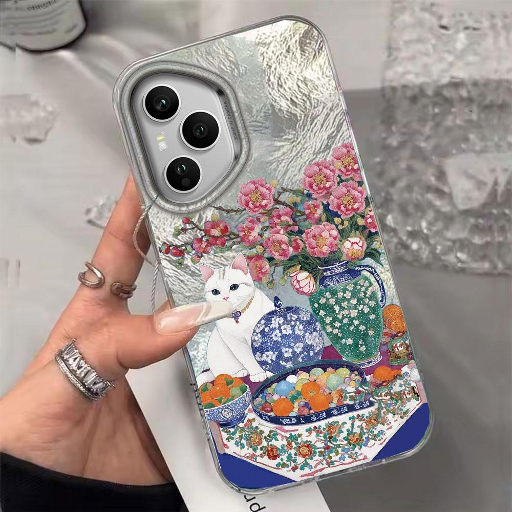 Ретро Фиолетовый Кот Цветок Женский Чехол для Телефона для Honor 400 200 90 Smart Pro Magic7 6 5 70 Lite X9a X9c X9b X8b X8a X8c X7c X6c Обложка