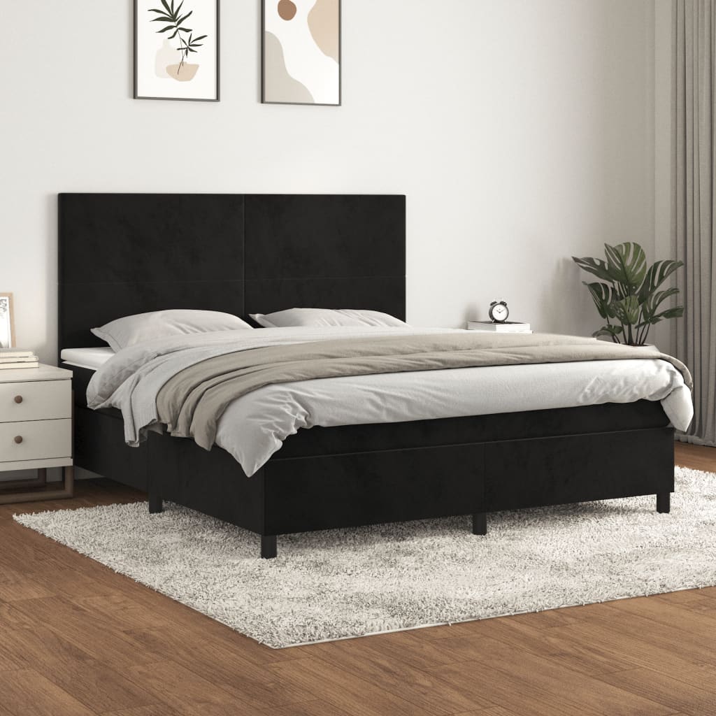 Box Spring Bed with Mattress Black 160x200 cm Velvet