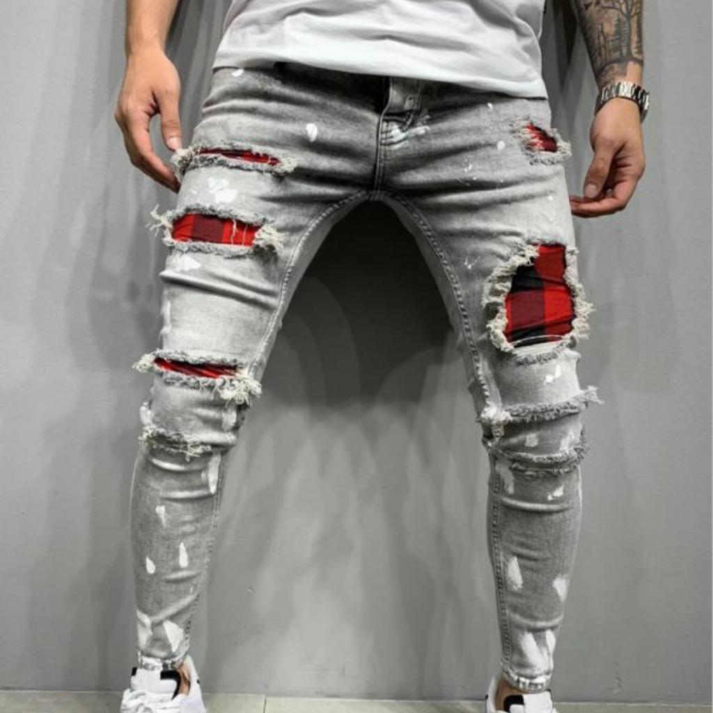 High-quality Men's Jeans Flinging Paint Broken Holes Fashion Popular Jeans Men's New Models