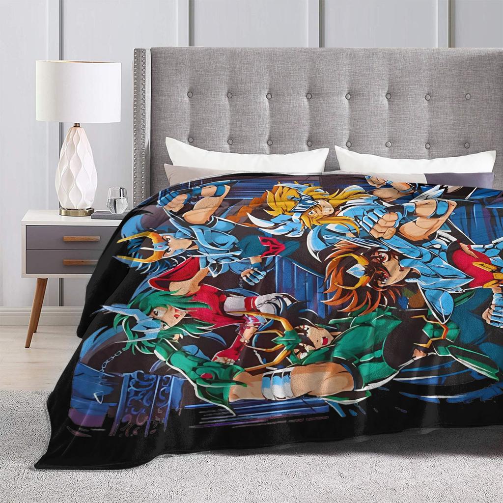Knights Of The Zodiac Anime Fleece Throw Blanket Saints Seiyas Blankets for Bedding Office Super Warm Bed Rug,