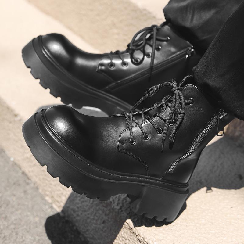Ботинки Мартин мужские в британском стиле черные универсальные простые трендовые увеличивающие рост рабочие ботинки мужская обувь 22317-J