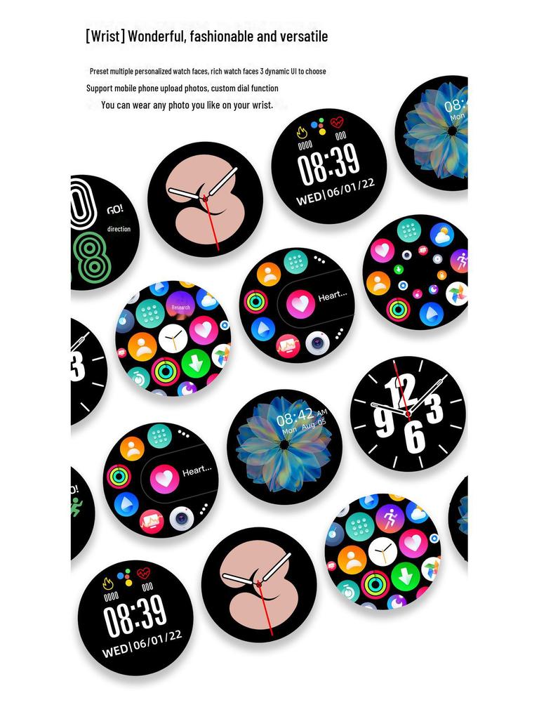 T2pro Smartwatch: Cross-border Bluetooth, Round Screen, Heart Rate Monitor, Step Counter, Call & Message Alerts.