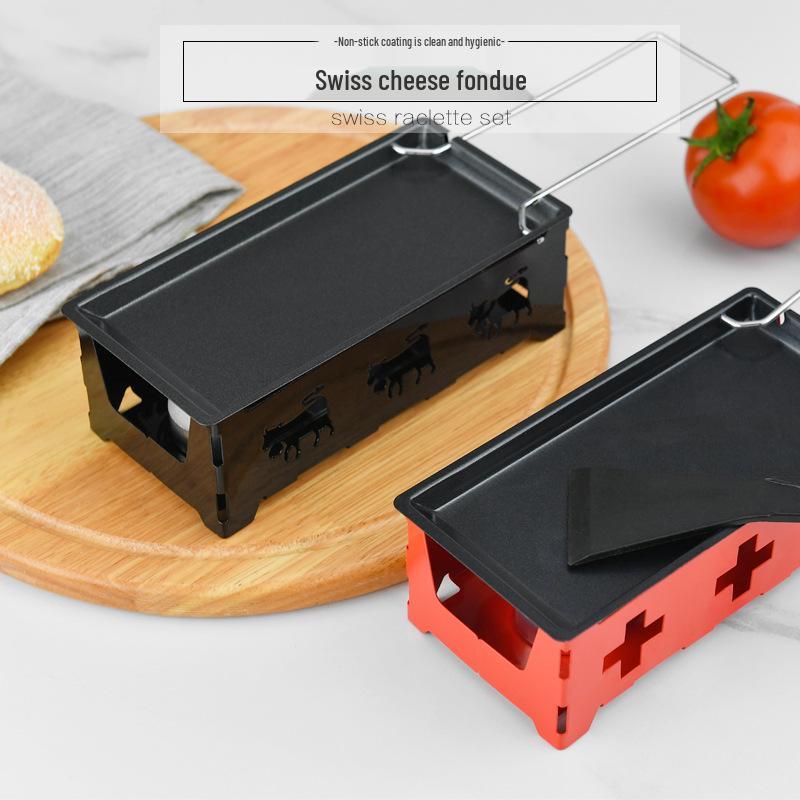 Swiss Cheese Fondue Set: Mini Non-Stick Baking Pan with Candle Holder