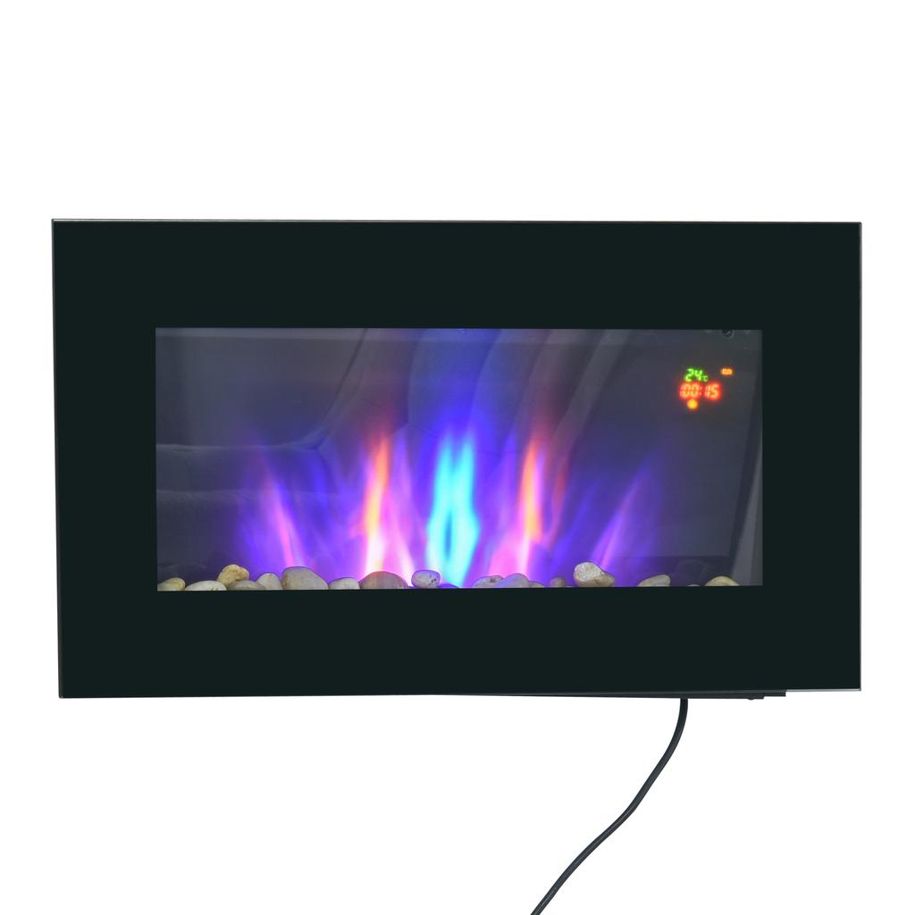 Electric Wall Fireplace, 1000W/2000W, LED Fire Effect, Remote Control, Stylish Look, with Heating Function