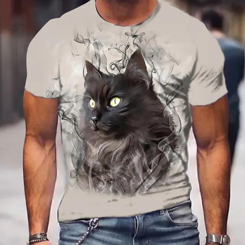 Футболка с милым котом и животным, большие забавные топы с котом, футболка с круглым вырезом, мужская футболка с 3D принтом и котом, с круглым вырезом, с коротким рукавом