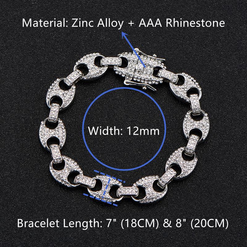 Унисекс Ретро Хип-хоп Украшения: Ожерелье-кубинская цепь с носом пятачком, полностью усыпанное бриллиантами