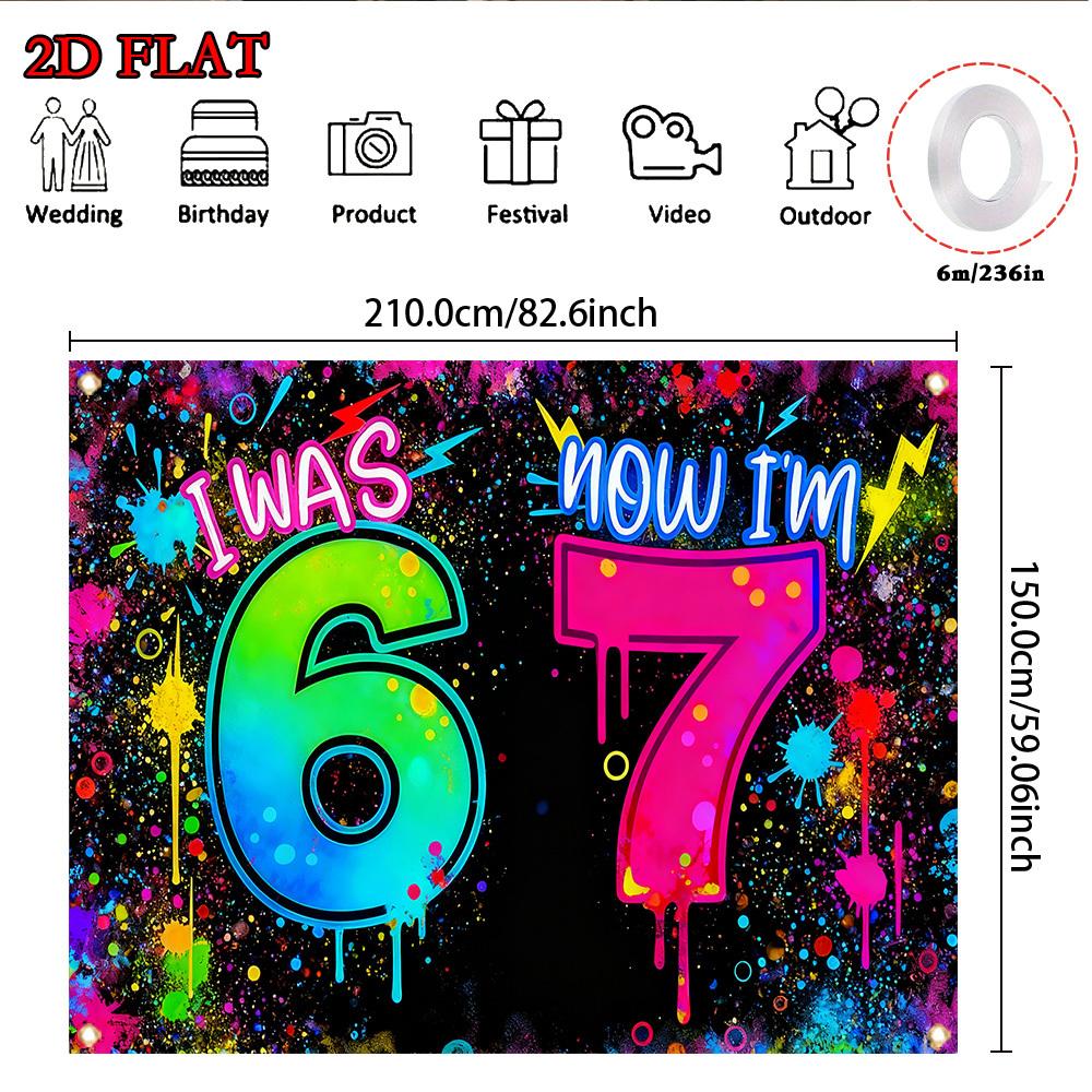 2D flat banner, 1 piece, birthday party banner background with theme, polyester, "I used to be 6 years old, now I'm 7 years old"