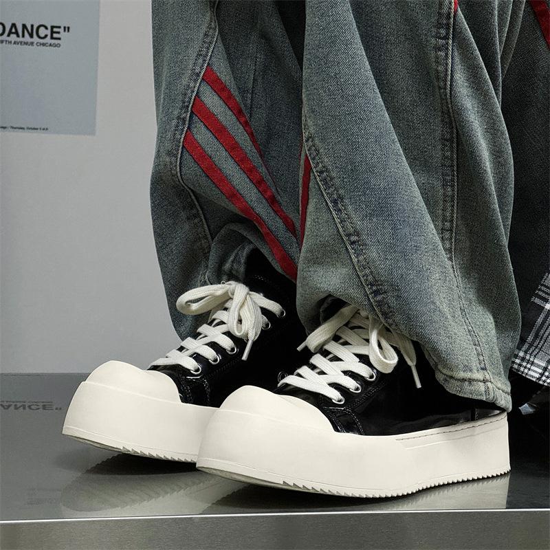 Мужская обувь 2024 года, новый тренд, сверхлегкие парусиновые туфли, повседневная обувь на платформе, осенне-зимняя обувь с увеличенным голенищем, 24326, лакированная кожа-P