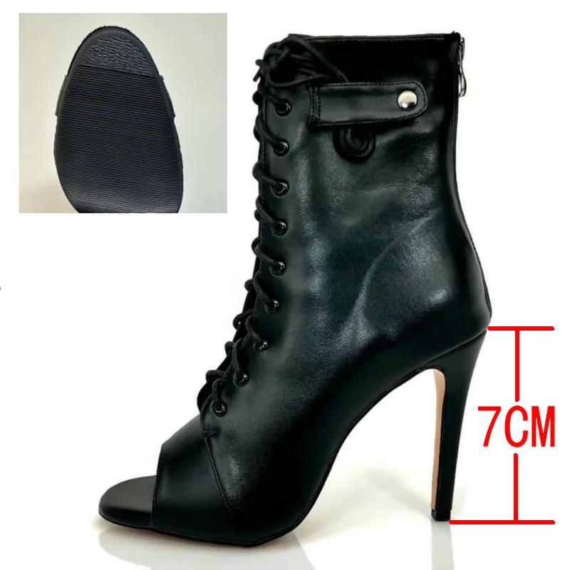 Women's Black Peep-Toe High Heel Stilettos New Fashion Brand Party Boots for Ballroom Latin Jazz Dance Sexy Party Shoes