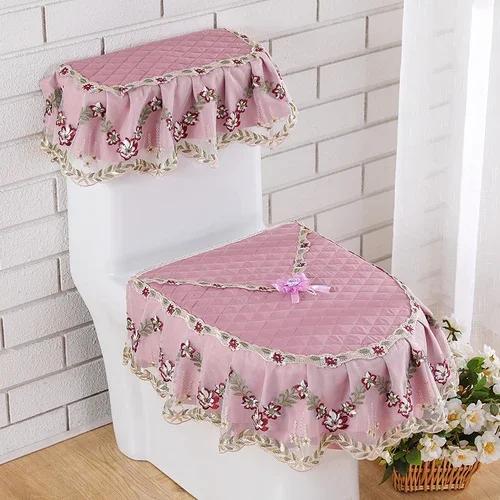 Декор из кружевной ткани с принтом Коврик для унитаза из трех частей Большая юбка Подол Чехол на сиденье для унитаза с молнией Пылезащитный чехол для унитаза