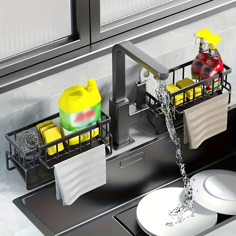 1 шт. Многофункциональный водонепроницаемый пластиковый органайзер для раковины, компактное хранение для губок, щеток, полотенец - Прочная конструкция из черного пластика