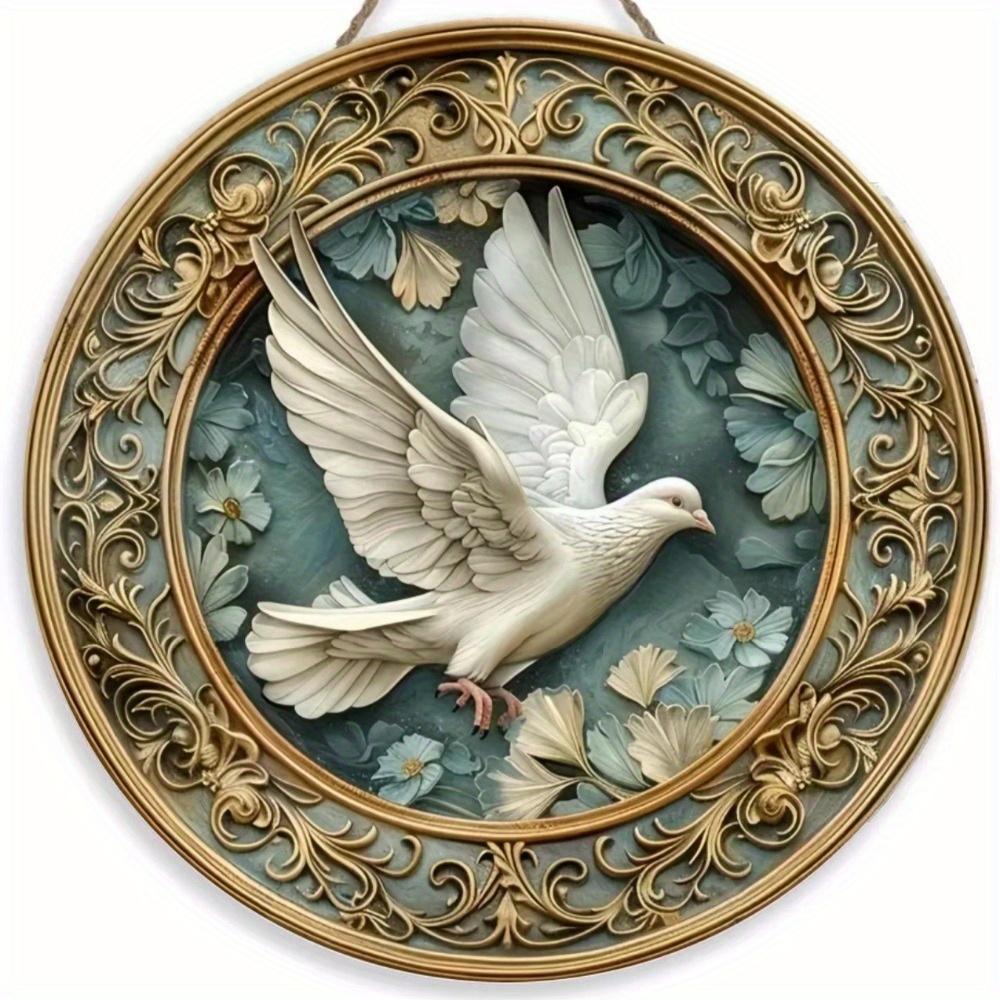 1pc 2d Flat Round Wooden Flat Sign - 20cm, Dove of Peace Theme, Suitable for Home, Office, Garage, Coffee Shop, Bar, Holiday Party Decoration, Gift