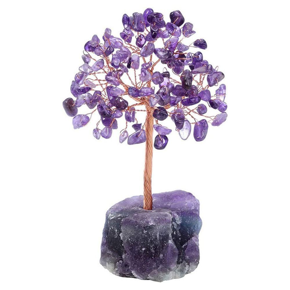 Gemstone Stone Crafts Fluorite Base Reiki Chakra Potted Plants Feng Shui Trees Crystal Money Tree