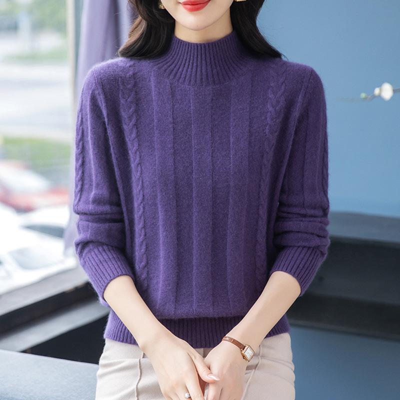 New Fashion Women's Loose Autumn and Winter New Thickened Semi-turtleneck Sweater Twisted Solid Color Knitted Bottoming Shirt