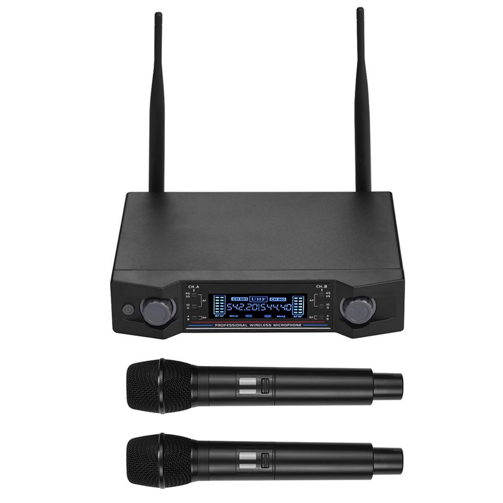 U2 UHF Wireless Microphone System 2 Handheld Mics & 1 Receiver with LCD Display for Karaoke Home