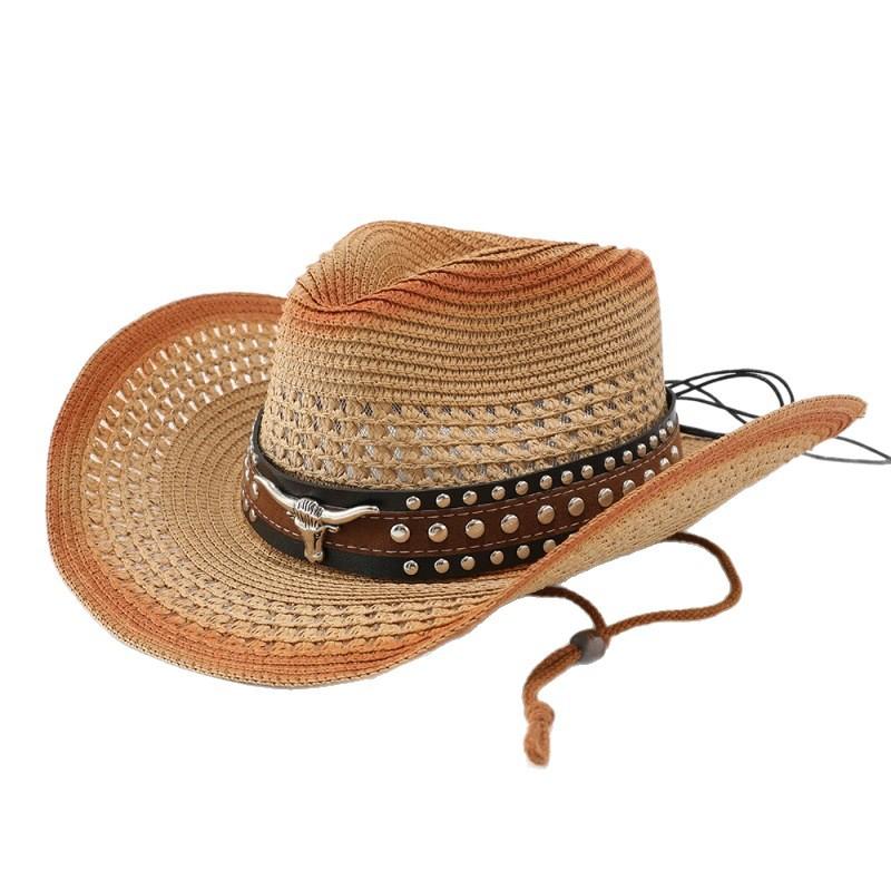 European and American new western denim straw hat retro ethnic style jazz hat men's and women's versatile sunshade sunscreen hat