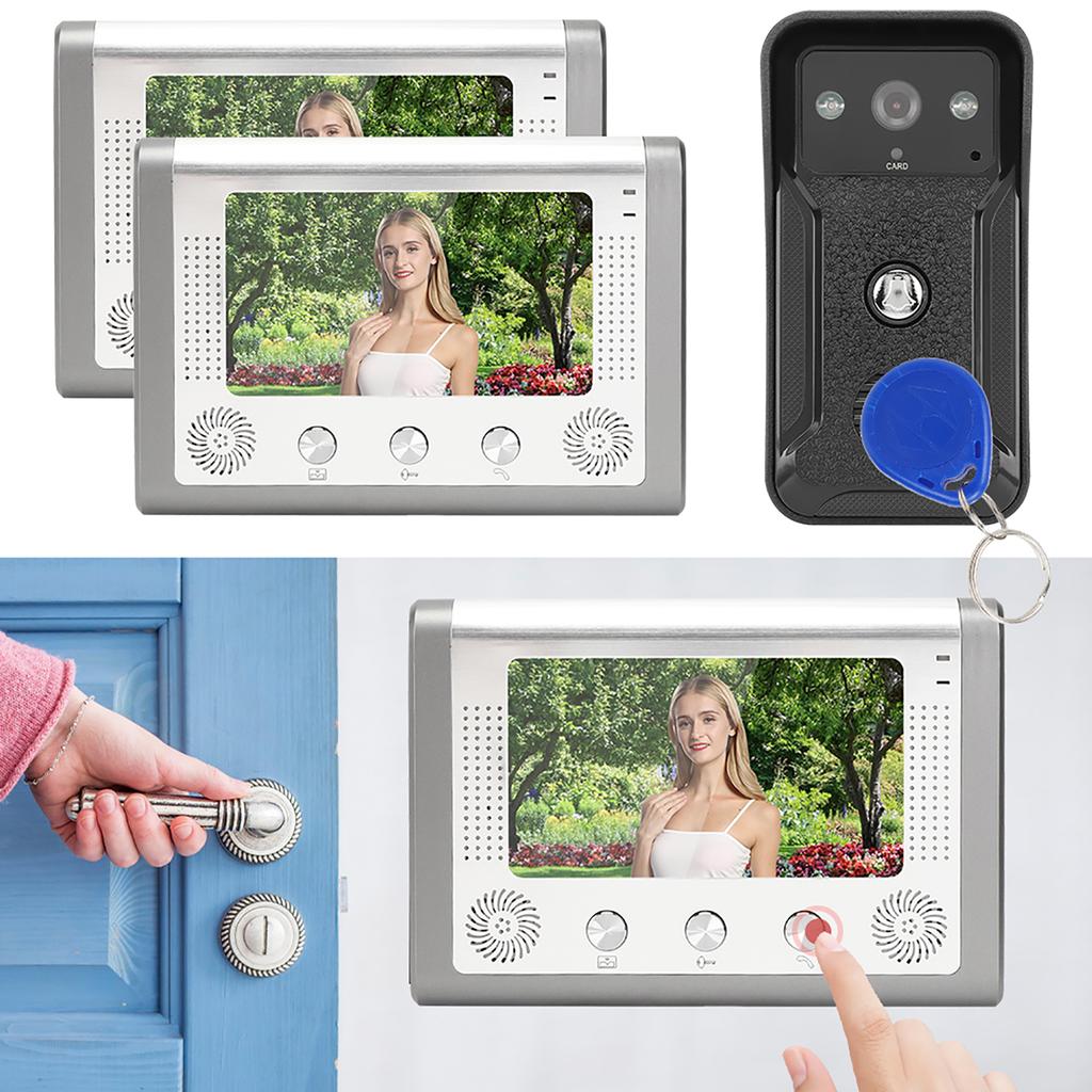7-дюймовый 2-дисплейный дверной звонок с ночным видением TFT ID-карта Интерком-камера Видеодомофон