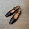Washed Cowhide~ Retro Ballet Flat-soled Single Shoes Women's Leather Folds with Mary Jane Shoes Temperament Low Heel