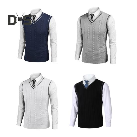 Мужской жилет, свитер с V-образным вырезом, без рукавов, облегающий вязаный пуловер с цветными блоками, облегающий свитер средней длины, утолщенный, в деловом и чопорном стиле