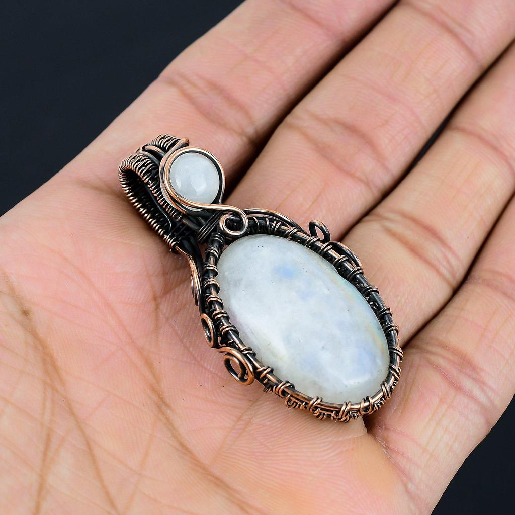 Moonstone Gemstone Handmade Pure Copper Wire Wrap Jewelry Pendant For Women