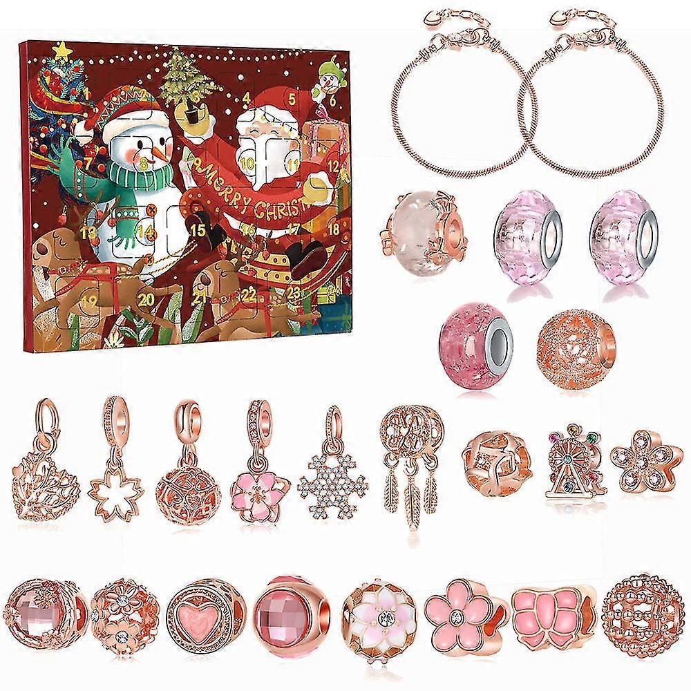 24 Grid Christmas Roses Gold Diy Bracelet Gift Box Stylish Holiday Countdown Toys Box For Children Boys Girls