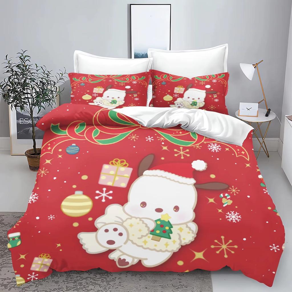 Christmas Series Sanrio Bedding Set  Polyester 3D Duvet Cover Pillow Case Set Bed Cover Adult Kids Bedroom Decoration