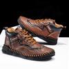 Mens Leather Boots Autumn Winter Vintage Handmade Sewing Soft Business Flat Casual Shoes Daily Comfortable Durable Walking Shoes