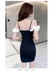 Шикарное мини-платье bodycon с открытыми плечами, пэчворком и ремешками для ночного клуба и рабочей одежды для спа