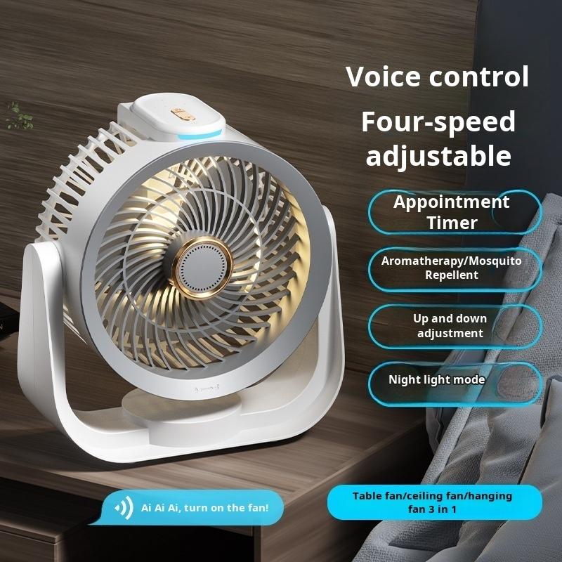 Smart Desk Fan Voice Activated Night Light Four Speed Adjustable Portable USB Fan for Home Office Bedroom