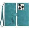 For iPhone 16 Pro Max Case Imprinted Feather PU Leather Wallet Phone Cover with Wrist Strap